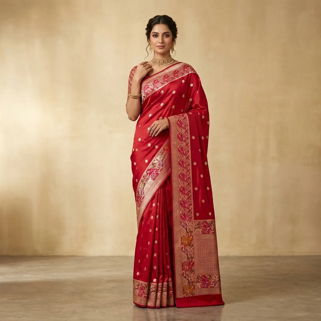 Crimson Meenakari Heritage Saree - pure handloom silk Banarasi Silk Saree | Shri Geeta Sarees