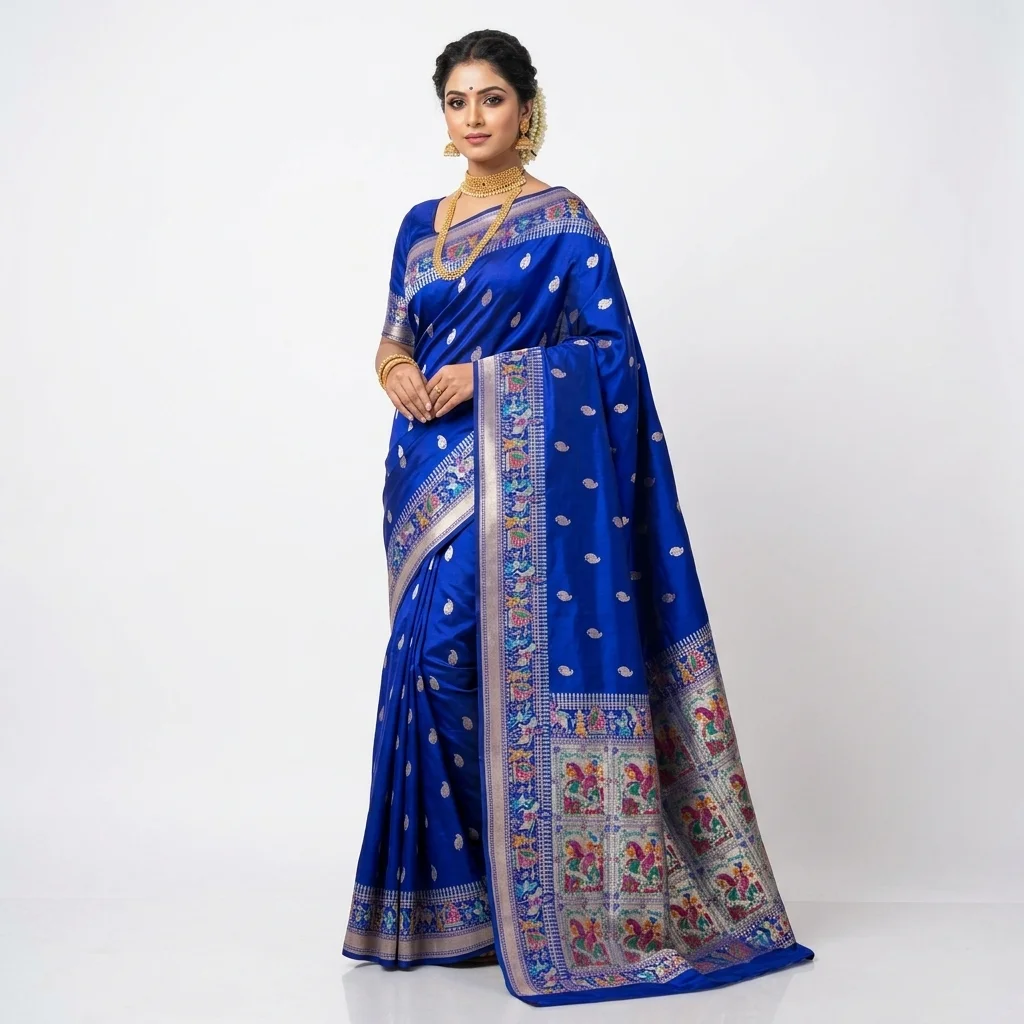 Royal Blue Kadwa Baluchari Silk Saree - pure handloom silk Banarasi Silk Saree | Shri Geeta Sarees