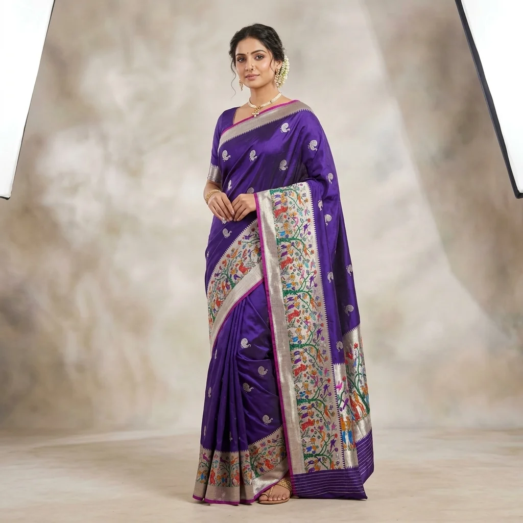 Royal Purple Paithani Silk Saree - pure handloom silk Banarasi Silk Saree | Shri Geeta Sarees