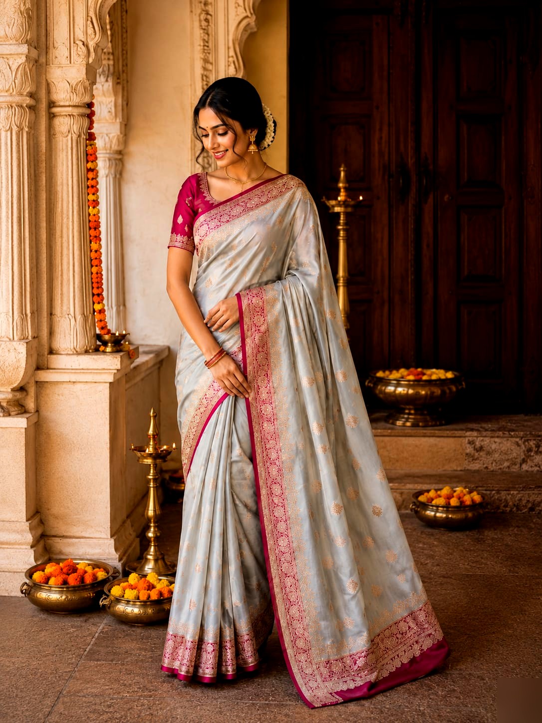 Lustrous Satin Silk Saree 9 - satin silk Banarasi Silk Saree | Shri Geeta Sarees
