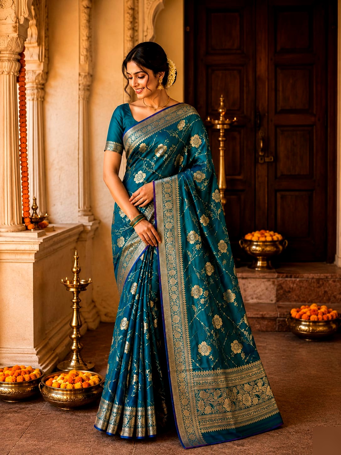 Lustrous Satin Silk Saree 12 - satin silk Banarasi Silk Saree | Shri Geeta Sarees