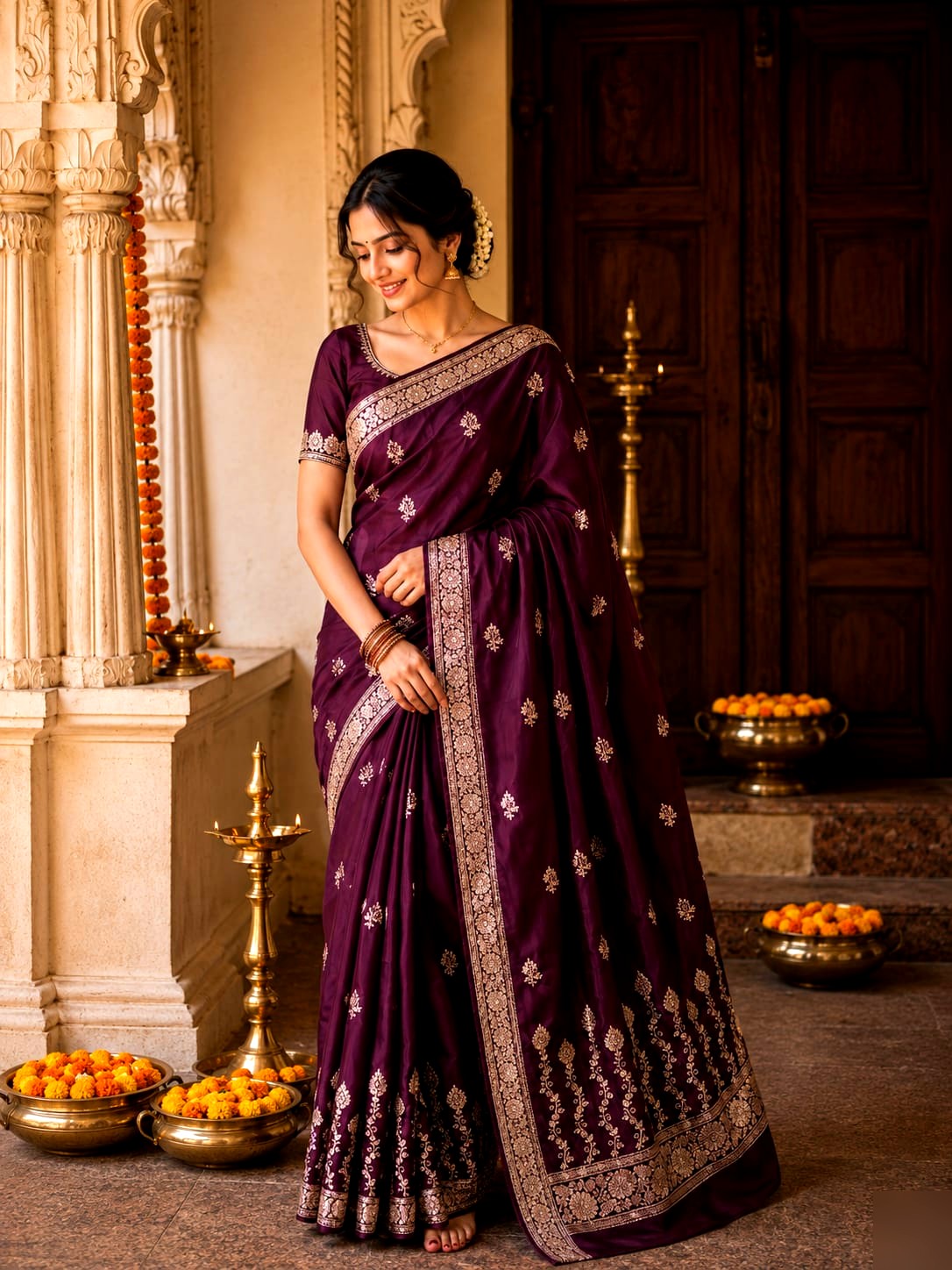 Lustrous Satin Silk Saree 14 - satin silk Banarasi Silk Saree | Shri Geeta Sarees