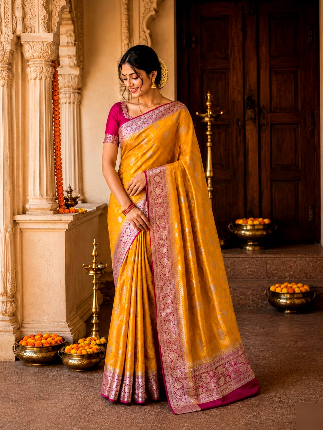 Lustrous Satin Silk Saree 15 - satin silk Banarasi Silk Saree | Shri Geeta Sarees
