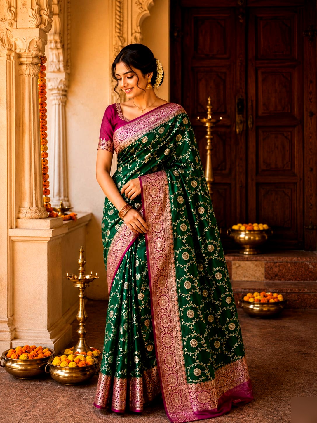 Lustrous Satin Silk Saree 17 - satin silk Banarasi Silk Saree | Shri Geeta Sarees