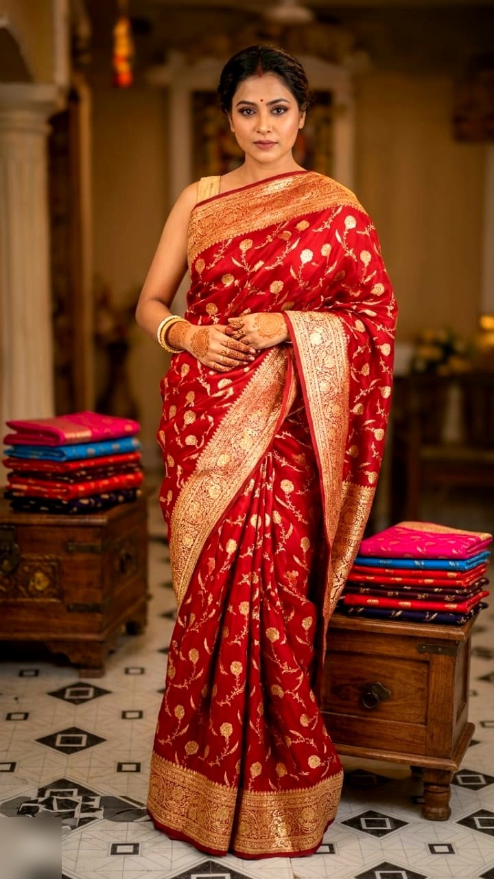 Lustrous Satin Silk Saree 7 - satin silk Banarasi Silk Saree | Shri Geeta Sarees