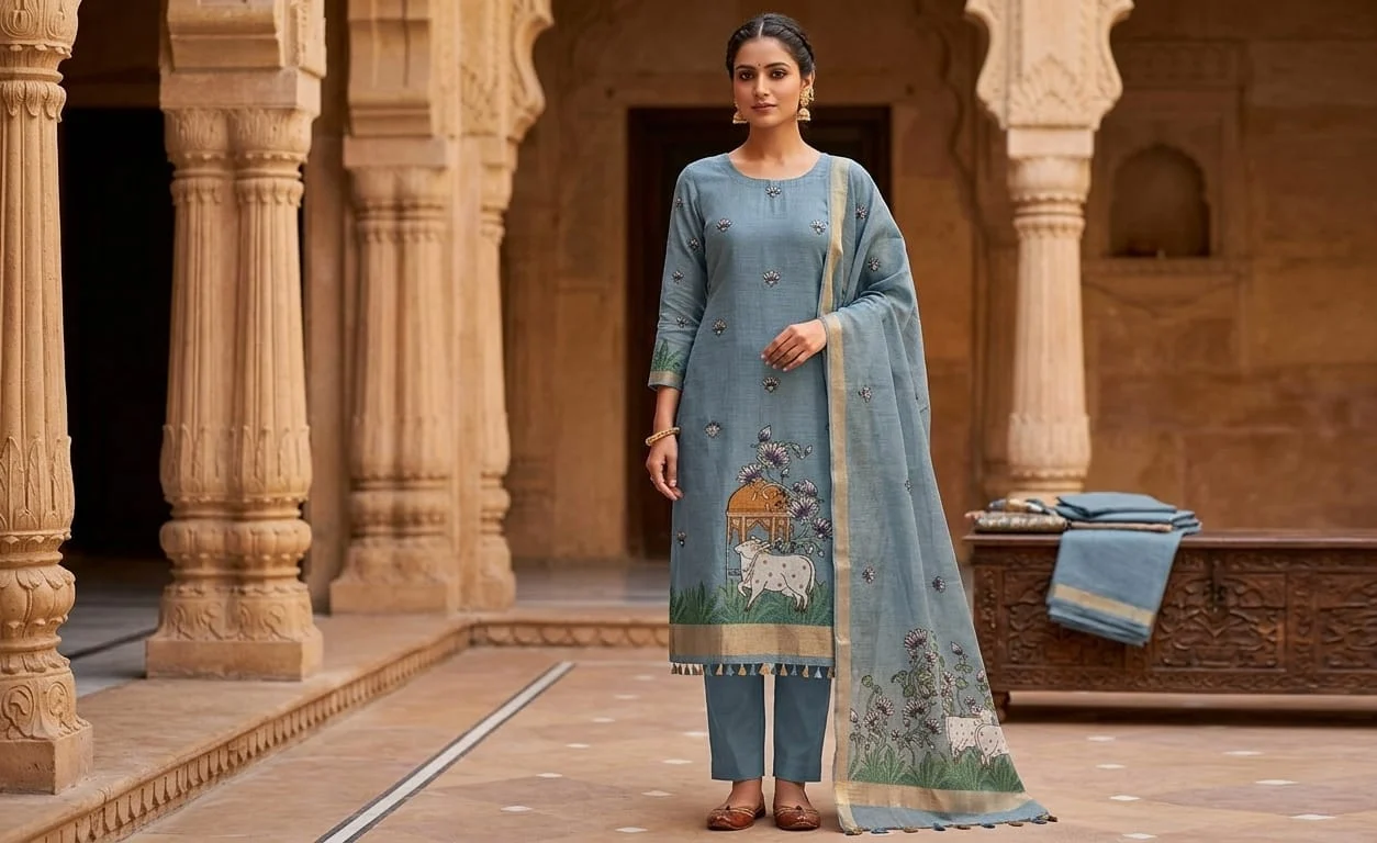 Pichwai Style suit - suits Banarasi Silk Saree | Shri Geeta Sarees