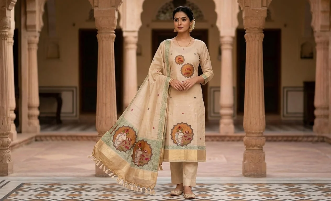 Pichwai Style suit - suits Banarasi Silk Saree | Shri Geeta Sarees